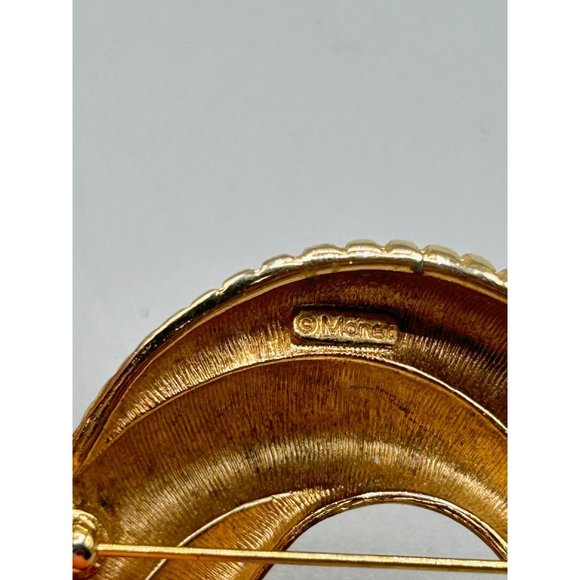 MONET Gold Tone Swirl Brooch Statement Textured Abstract Free Form Pin Signed - Picture 6 of 7